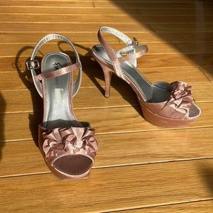 Fioni Night - women’s ankle strap wedged heels, Krista, blush, size 7.5